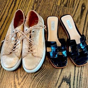 Toms rose gold lace up sneaker and Steven Sandal